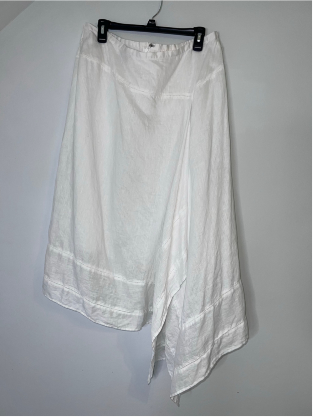 100% Linen Asymmetrical Skirt, White, Size 16W